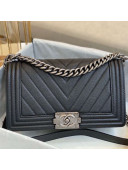 Chanel Chevron Grained Calfskin Medium Boy Flap Bag A67086 Black/Vintage Silver 2019