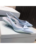 Prada Shiny Leather Slingback Pumps 3cm Light Blue 2021