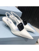 Prada Leather and Nylon Slingback Pumps 3cm White/Black 2021