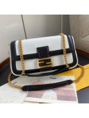 Fendi Baguette Chain Bag in White and Black Nappa Leather 2020