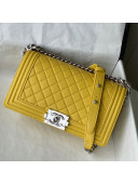 Chanel Grained Calfskin Medium Boy Flap Bag A67086 Yellow/Silver 2021