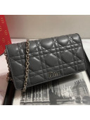 Dior Lady Dior Leather Clutch with Chain Grey