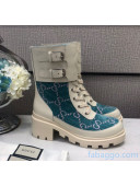 Gucci GG Velvet Boots With Front Buckle and 5cm Heel Blue 2020