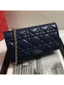 Dior Lady Dior Leather Clutch with Chain Navy Blue