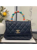 Chanel Quilted Goatskin Mini Flap Bag with Top Handle AS2215 Navy Blue 2021