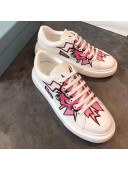 Prada Calfskin Lightning Print Sneakers White/Pink 2019