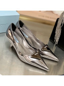 Prada Shiny Leather Pumps Heel 3cm Silver 2021