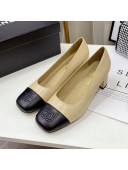 Chanel Lambskin Square Heel Pumps 5cm Beige 2020