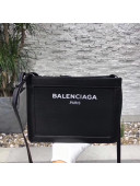 Balenciaga Medium Canvas and Calfskin Navy Pochette Bag With Strap Black 2017