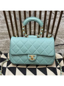 Chanel Quilted Lambskin Medium Flap Bag with Ring Top Handle AS1358 Blue 2020