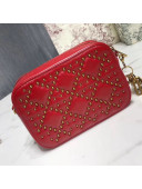 Dior Lady Dior Studded Lambskin Camera Case Shoulder Bag Red 2019