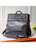 Louis Vuitton Men's Steamer PM Crocodile Embossed Leather Top Handle Bag M44473 Black/Gold 2019