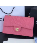 Chanel Python Leather Medium Classic Double Flap Bag Hot Pink