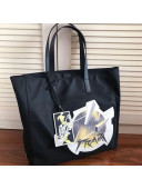 Prada Print Nylon Tote Bag 2VG019 Black/White 2019