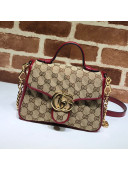 Gucci GG Diagonal Marmont Mini Top Handle Bag 583571 Beige/Red 2020