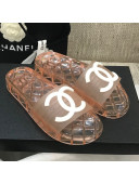 Chanel Flat Transparent Color CC Slide Sandals Pink 2021