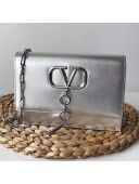 Valentino Small Metallic Calfskin VCASE Chain Shoulder Bag Silver 2019