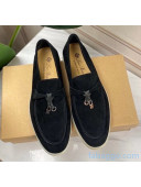 Loro Piana Suede Calfskin Summer Charms Walk Moccasin Loafers Black 2020