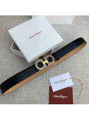 Ferragamo Gancini Reversible Litchi-Calfskin Belt 3.5cm with Logo Buckle Black 2021 07