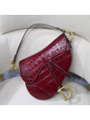 Dior Mini Saddle Bag in Crocodile Embossed Leather Burgundy 2019