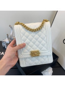 Chanel Grained Calfskin Boy Flap Bag AS0130 White/Gold 2019