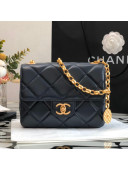 Chanel Quilted Leather Mini Sqaure Flap Bag with Vintage Coin Charm Dark Blue 2021