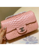 Chanel Python Leather Small Classic Flap Bag A1116 Pink 06 2020(Silver Hardware)