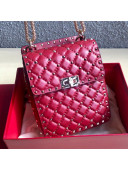 Valentino Rockstud Spike Lambskin Small Vertical Bag 0124 Red 2019  