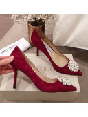 Jimmy Choo Suede Pearl Charm Pumps Red 2020