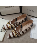 Gucci Striped Horse Fur Ballet Flat with Horsebit White/Brown 2021