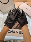 Chanel Lambskin Camellia Gloves Black 2021 102916