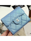 Chanel Iridescent Grained Calfskin Classic Clutch with Chain A84512 Light Blue 2019