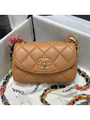 Chanel Lambskin Small Flap Bag with Scarf Entwined Chain AS2369 Brown 2021