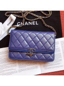 Chanel Quilted Leather Wallet on Chain WOC Blue 2019