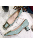 Roger Vivier Patent Leather Trapeze Metal Buckle Pumps Light Green 2020