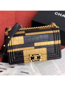 Chanel Calfskin Medium Boy Flap Bag A67085 Gold/Black 2019