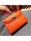 Hermes Original Ostrich Leather Kelly Pochette 22cm Orange