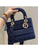 Dior Medium Lady Dior D-Lite Bag in Blue Cannage Embroidered Velvet 2020