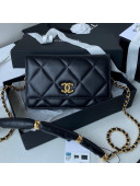 Chanel Lambskin Wallet on Chain WOC with Rings AP2236 Black 2021