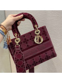 Dior Medium Lady Dior D-Lite Bag in Burgundy Cannage Embroidered Velvet 2020