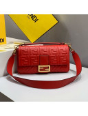 Fendi Baguette Large FF Logo Lambskin Flap Bag Red 2019