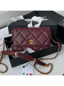 Chanel Lambskin Wallet on Chain WOC with Rings AP2236 Burgundy 2021