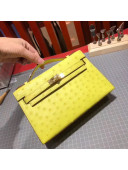 Hermes Original Ostrich Leather Kelly Pochette 22cm Yellow