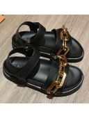 Louis Vuitton Paseo Flat Comfort Calfskin Chain Sandals Black 2021