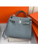 Hermes Kelly 25cm/28cm/32cm Togo Leather Bag Light Blue（Silver Hardware)