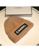 Chanel Knit Hat with Logo Label Charm Beige 2021