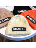 Chanel Knit Hat with Logo Label Charm White 2021