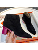 Hermes Suede Ankle Boot With 5cm Pink Heel Black 2020