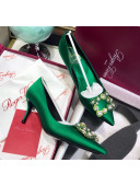 Roger Vivier Silk Flower Strass Pumps With 7cm Heel Green 2020