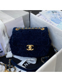 Chanel Camellia Velvet Mini Squre Flap Bag  AS2619 Navy Blue 2021